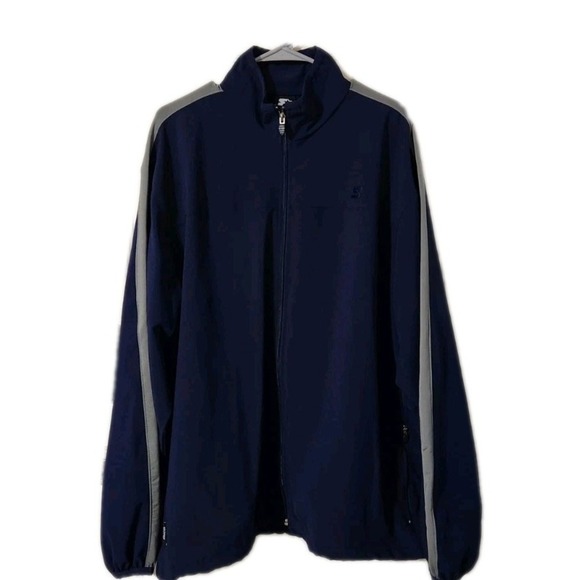 Starter Mens XL Dark Navy Blue Track Jacket Long Sleeve Zip Up Striped Pockets - Picture 1 of 6